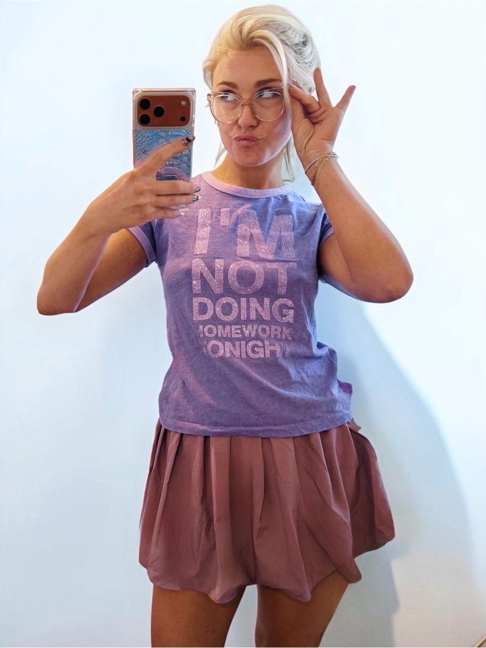 Vintage Y2K Old Navy "I'm Not Doing Homework Tonight" Glitter Baby Tee